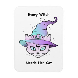 Whimsical Witch Cat Magnet