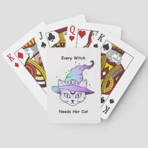 Whimsical Witch Cat Playing Cards