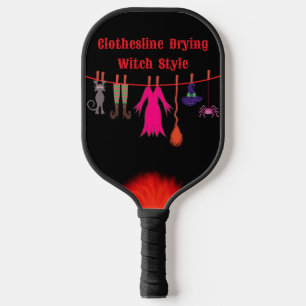 Whimsical Witch Clothesline Halloween Graphic Art Pickleball Paddle