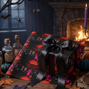 Whimsical Witch Clothesline Halloween Graphic Art Wrapping Paper