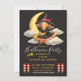 Whimsical Witch Halloween Party Invitation