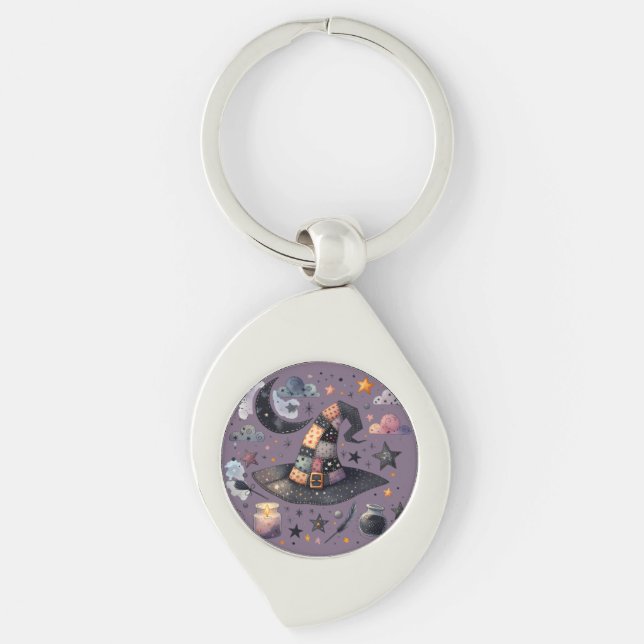Whimsical Witch Hat and Celestial Magic Keychain (Front)