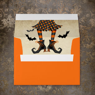 Whimsical Witch in Striped Stockings Halloween Envelope