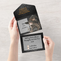 Whimsical Witch on Black Damask