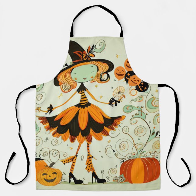 whimsical/witch/pumpkin/fall apron (Front)