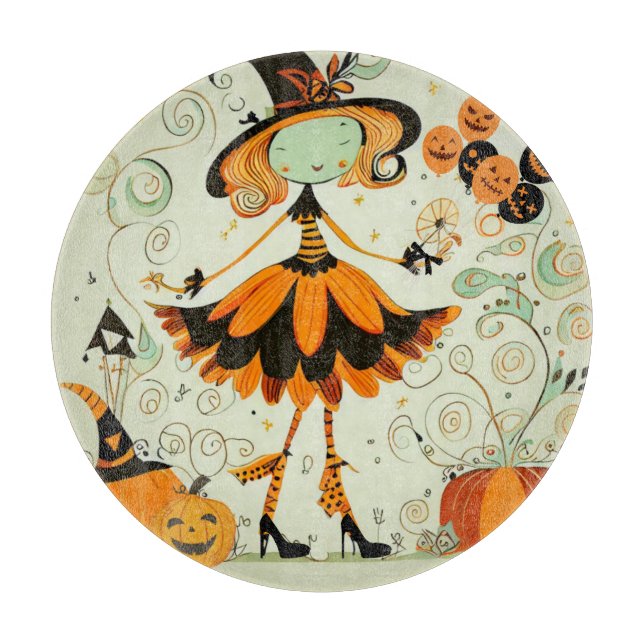 whimsical/witch/pumpkin/fall cutting board (Front)