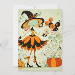 whimsical/witch/pumpkin/fall holiday card