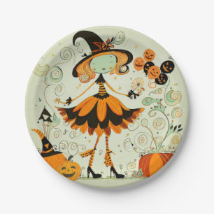 whimsical/witch/pumpkin/fall paper plate