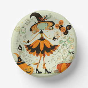 whimsical/witch/pumpkin/fall paper plate