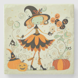 whimsical/witch/pumpkin/fall stone coaster