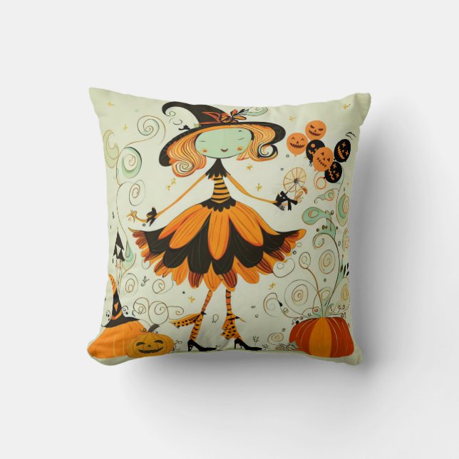 whimsical/witch/pumpkin/fall throw pillow (Front)