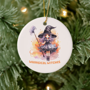 Whimsical Witches – Cute Halloween Witch Ceramic Ornament