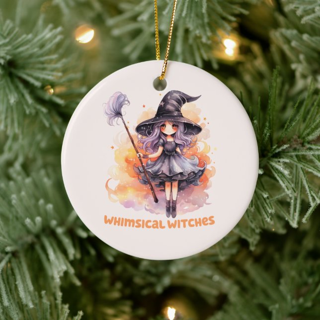 Whimsical Witches – Cute Halloween Witch Ceramic Ornament (Tree)