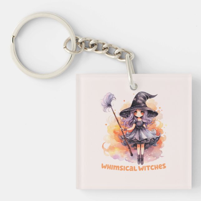 Whimsical Witches – Cute Halloween Witch Keychain (Front)