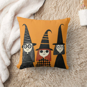 Whimsical Witches Spooky Cute Halloween Throw Pillow