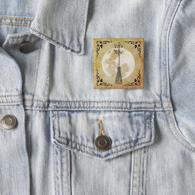 Whimsical Witchy Full Moon 2 Inch Square Button (In Situ)