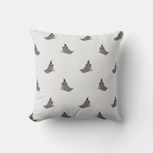 Whimsical Witchy Ghost Pattern Throw Pillow (Front)