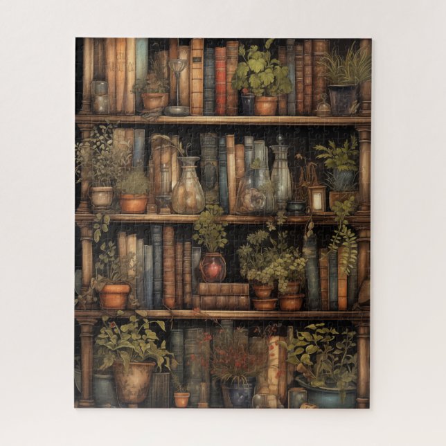 Whimsical Wizard's Retreat: Vintage Library Jigsaw Puzzle (Vertical)