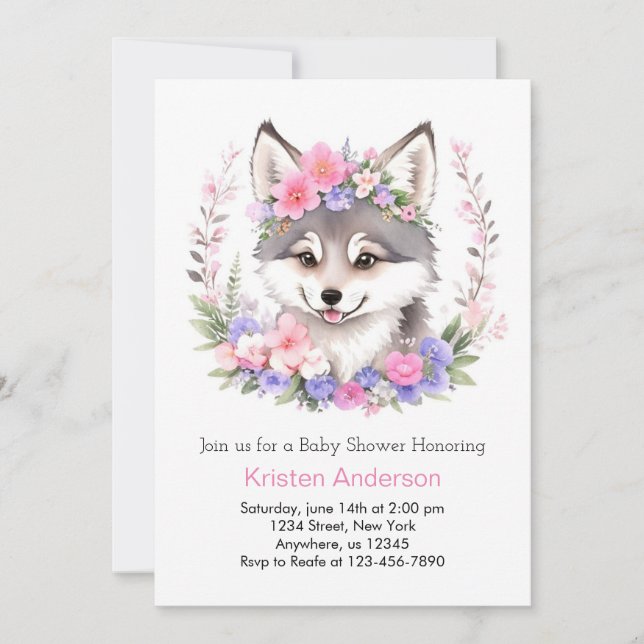 Whimsical Wolf Dreams Unveiled Girl Baby Shower Invitation (Front)
