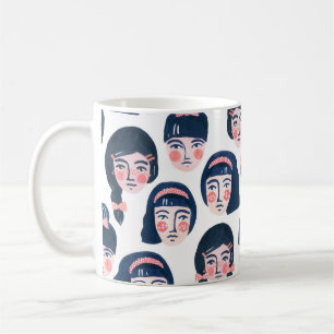 Whimsical Women: Cartoon Face Art Coffee Mug