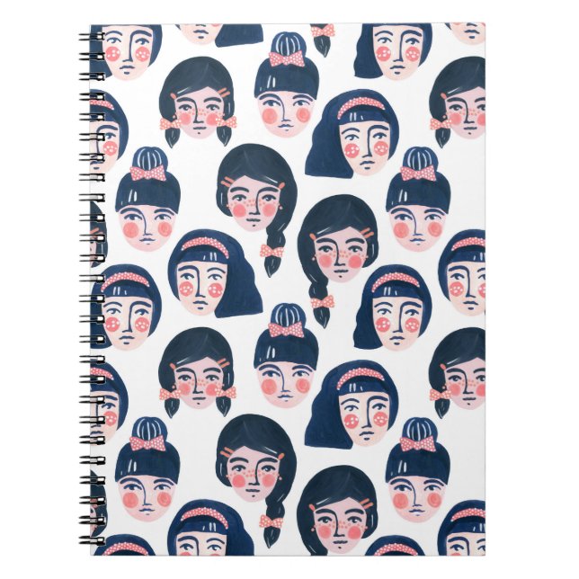 Whimsical Women: Cartoon Face Art Notebook (Front)