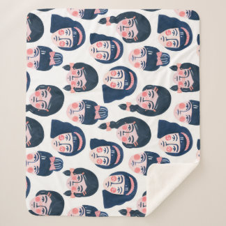 Whimsical Women: Cartoon Face Art Sherpa Blanket