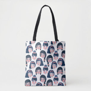 Whimsical Women: Cartoon Face Art Tote Bag