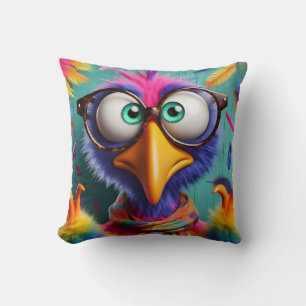 Whimsical Wonder: Colourful Bird with Big Sunglass Throw Pillow