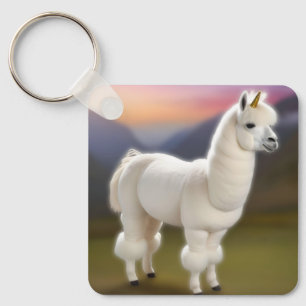 "Whimsical Wonder: White Pom-Pom Alpaca Unicorn" Keychain