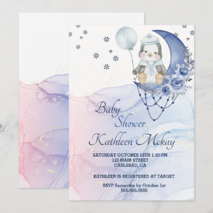 Whimsical Wonderland Blue Penguin Baby shower boy Invitation