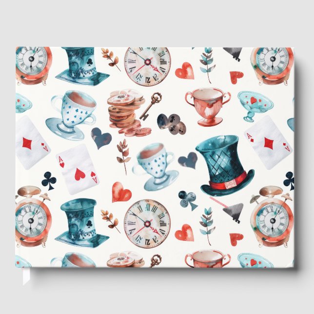 Whimsical Wonderland Tea Party Pattern Guest Book (Front)