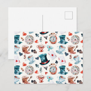 Whimsical Wonderland Tea Party Pattern Postcard