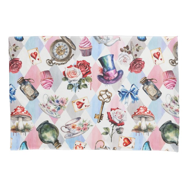 Whimsical Wonderland Watercolor Victorian Pattern Pillowcase (Front)