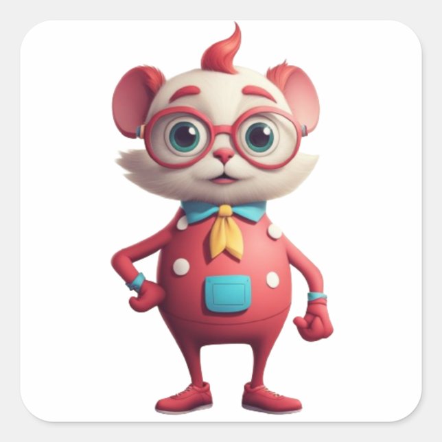 Whimsical Wonders: Quirky Character Square Sticker (Front)