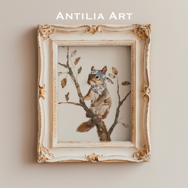 Whimsical Woodland Animal Painting Rustic Squirrel Poster (Creator Uploaded)