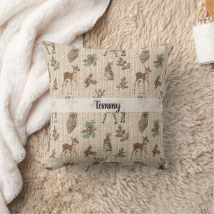 Whimsical Woodland Animals Custom Name Throw Pillow