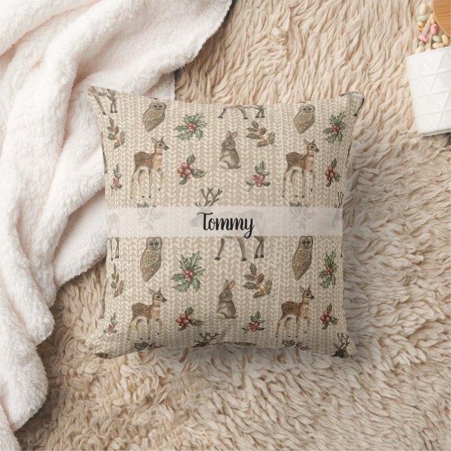 Whimsical Woodland Animals Custom Name  Throw Pillow (Blanket)