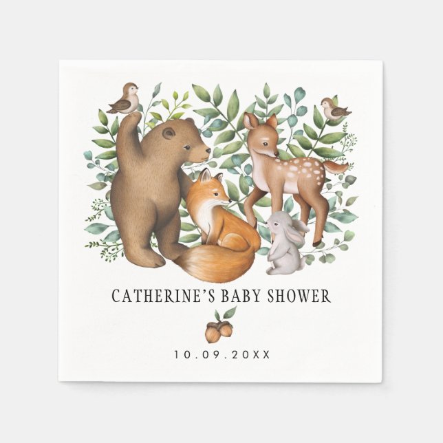 Whimsical Woodland Animals Forest Baby Shower Napkin (Front)