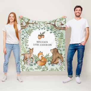 Whimsical Woodland Animals Forest Greenery Nursery Fleece Blanket