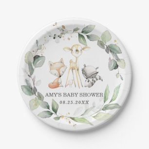Whimsical Woodland Animals Greenery Baby Shower Paper Plate