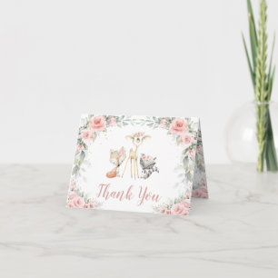 Whimsical Woodland Animals Soft Blush Floral Baby  Thank You Card