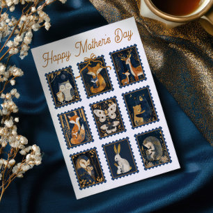 Whimsical Woodland Animals Stamps Mother's Day  Holiday Card