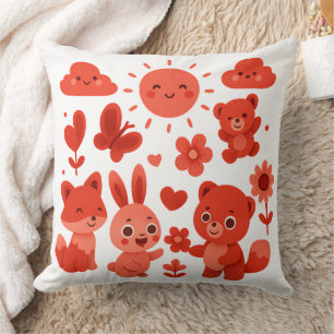 Whimsical Woodland Animals Sun & Hearts Throw Pillow