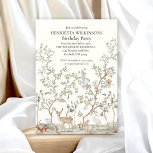 Whimsical Woodland Animals Watercolor Birthday Invitation