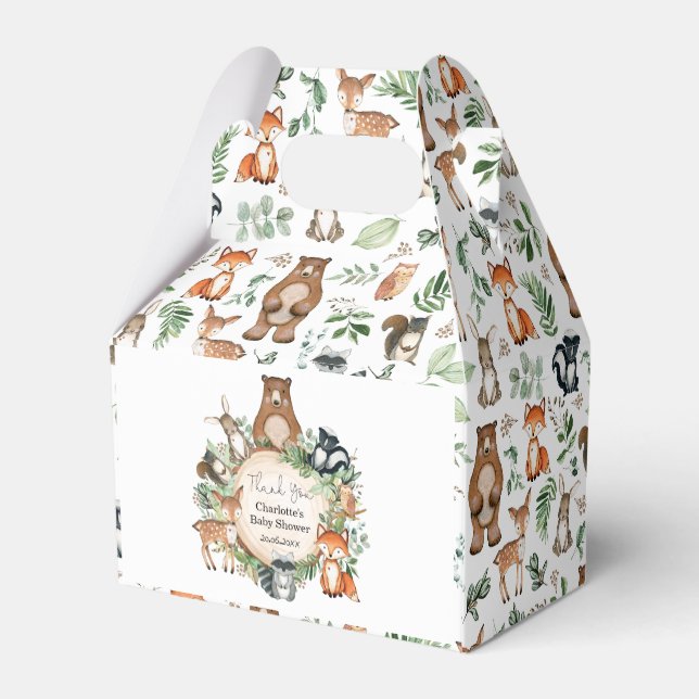 Whimsical Woodland Animals Wild One Baby Boy Party Favor Box (Back Side)