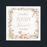 Whimsical Woodland Animals Wildflower Baby Shower  Napkin<br><div class="desc">Personalize these beautiful baby shower paper napkins with your own wording easily and quickly, simply press the Edit Using Design Tool button to further re-arrange and format the style and placement of the text.  Featuring adorable hand-drawn watercolor woodland animals and an exquisite delicate wildflower wreath in soft pastel hues of...</div>