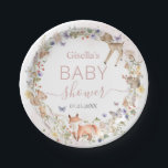 Whimsical Woodland Animals Wildflower Baby Shower  Paper Plate<br><div class="desc">Personalize these beautiful baby shower paper plates with your own wording easily and quickly, simply press the Edit Using Design Tool button to further re-arrange and format the style and placement of the text.  Featuring adorable hand-drawn watercolor woodland animals and an exquisite delicate wildflower wreath in soft pastel hues of...</div>