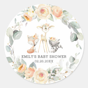Whimsical Woodland Animals Yellow Floral Favour Classic Round Sticker