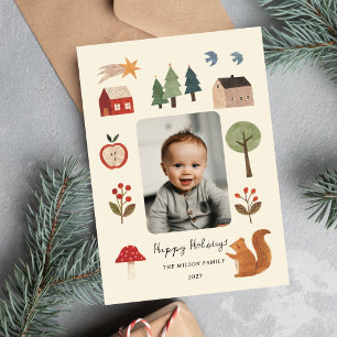 Whimsical Woodland Baby Family Holiday Photo Card