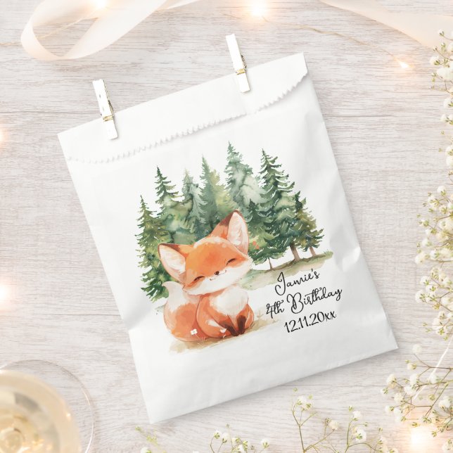 Whimsical Woodland Baby Fox 4th Birthday Favour Bag (Clipped)